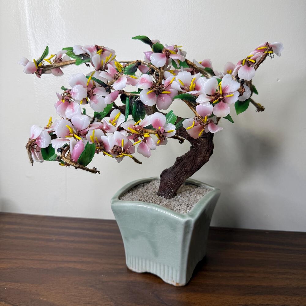 Vintage Japan Art Glass Jade Bonsai Tree